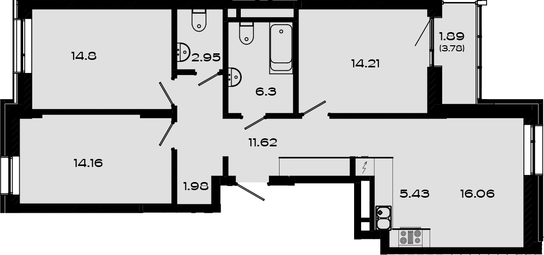 Планировка — Максат, 4-комн., 88 м²