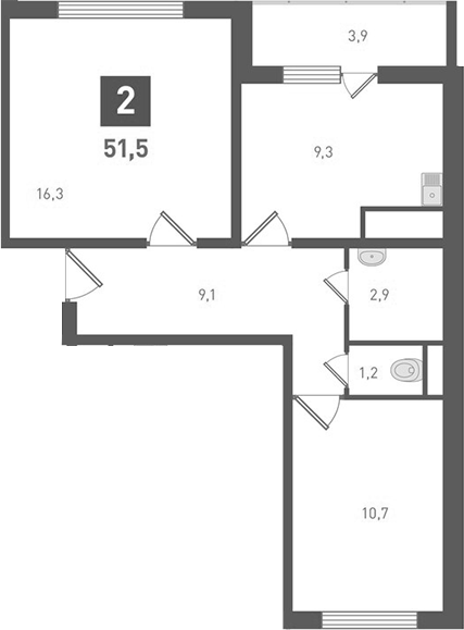 Планировка — Левенцовка парк, 2-комн., 50 м²