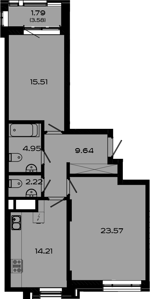 Планировка — Максат, 2-комн., 70 м²