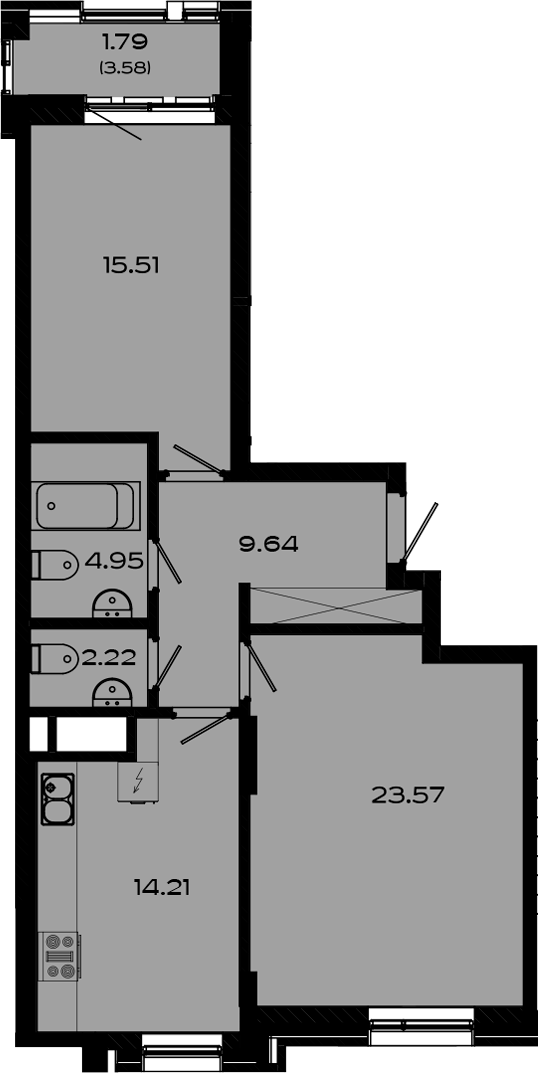 Планировка — Максат, 2-комн., 70 м²