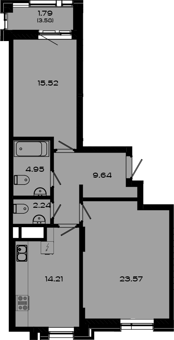Планировка — Максат, 2-комн., 70 м²