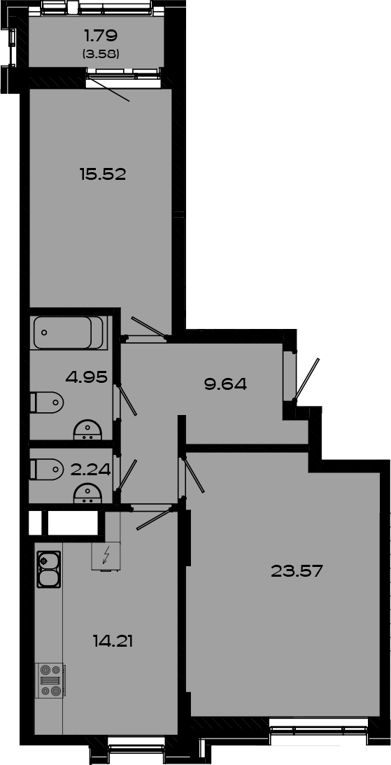 Планировка — Максат, 2-комн., 70 м²