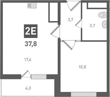 Планировка — Левенцовка парк, 2-комн., 36 м²