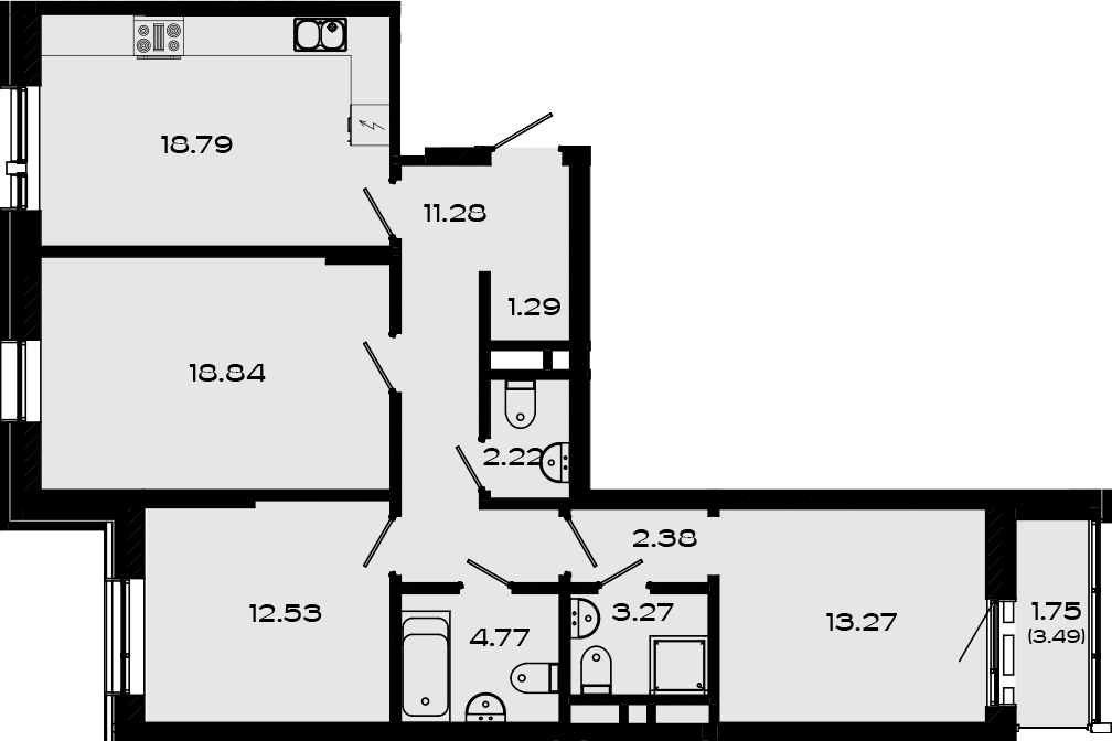 Планировка — Максат, 4-комн., 89 м²