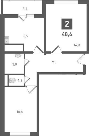 Планировка — Левенцовка парк, 2-комн., 47 м²