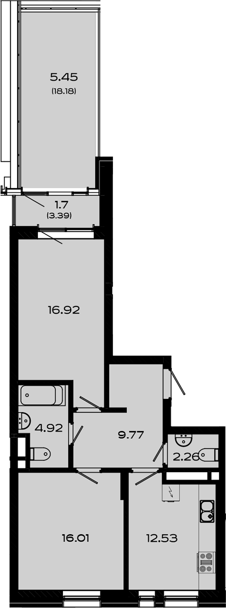 Планировка — Максат, 2-комн., 62 м²