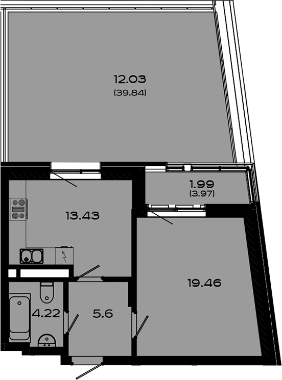 Планировка — Максат, 1-комн., 43 м²