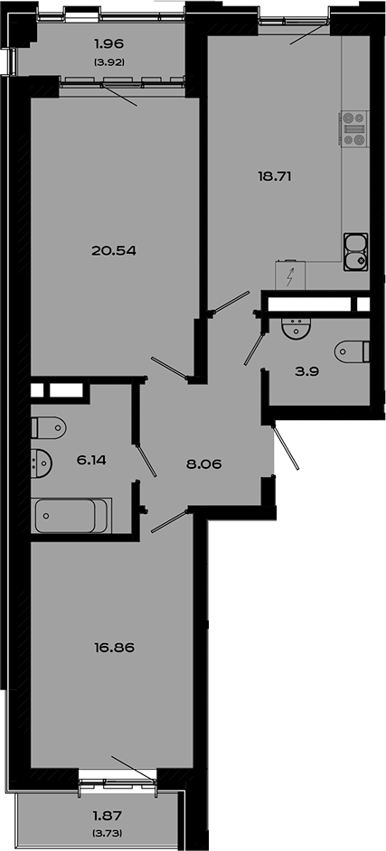 Планировка — Максат, 3-комн., 74 м²
