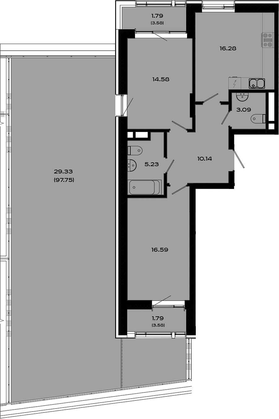 Планировка — Максат, 3-комн., 66 м²