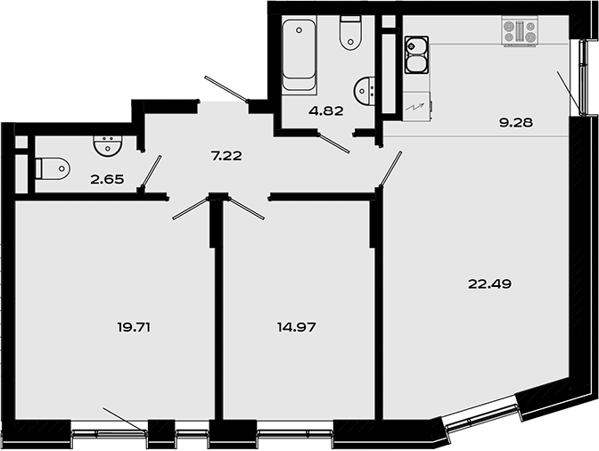 Планировка — Максат, 3-комн., 81 м²