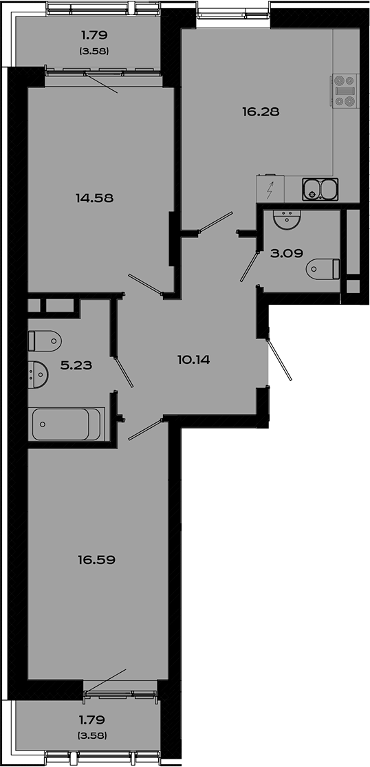 Планировка — Максат, 3-комн., 66 м²