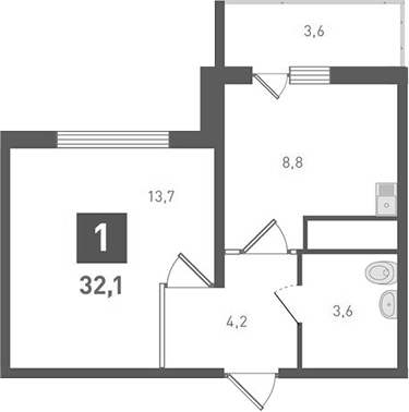 Планировка — Левенцовка парк, 1-комн., 31 м²