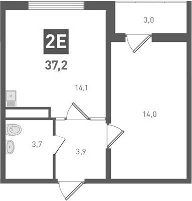 Планировка — Левенцовка парк, 2-комн., 36 м²