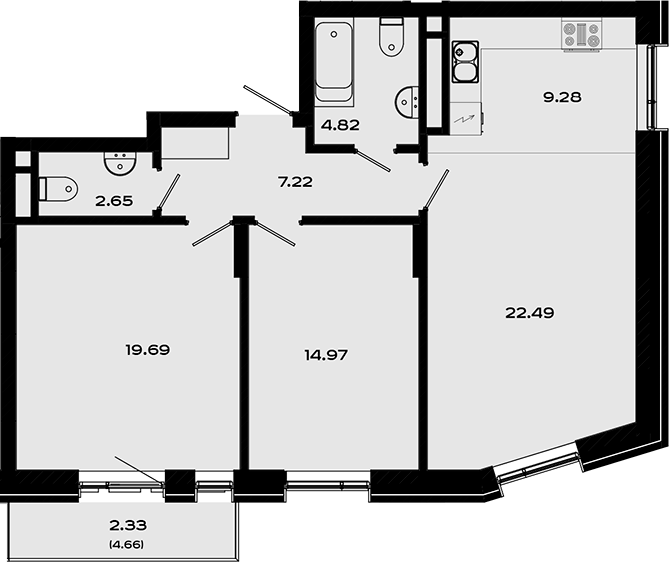 Планировка — Максат, 3-комн., 81 м²