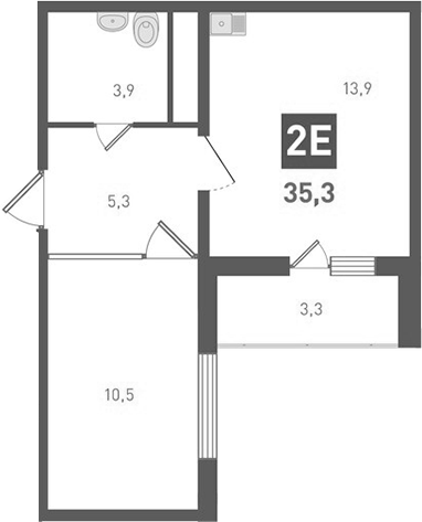 Планировка — Левенцовка парк, 2-комн., 34 м²