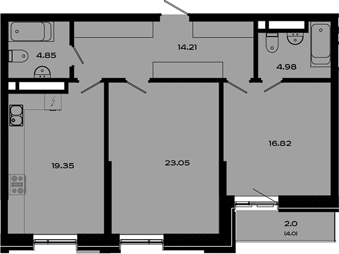 Планировка — Максат, 3-комн., 83 м²