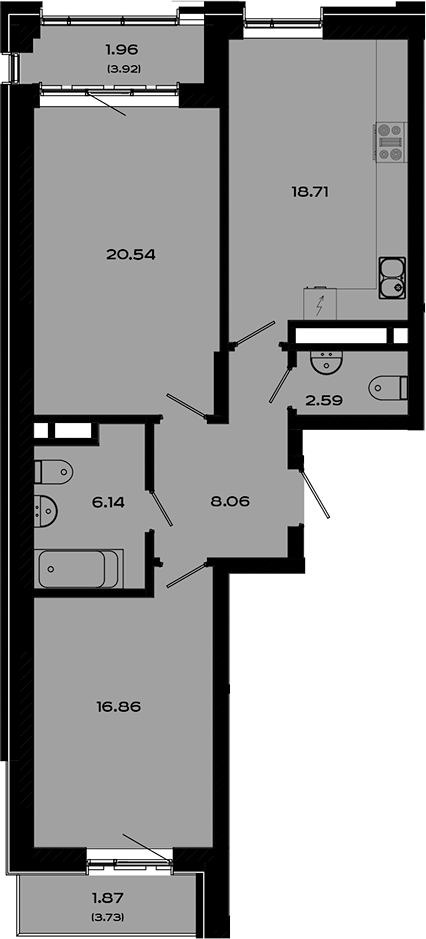Планировка — Максат, 3-комн., 73 м²