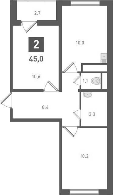 Планировка — Левенцовка парк, 2-комн., 44 м²