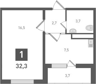 Планировка — Левенцовка парк, 1-комн., 30 м²