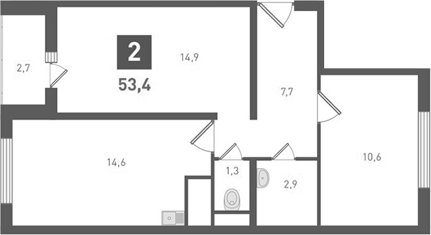 Планировка — Левенцовка парк, 2-комн., 52 м²