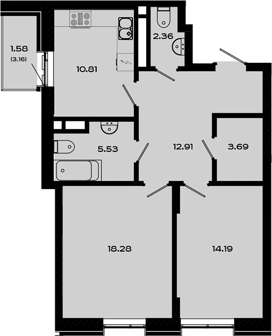 Планировка — Максат, 2-комн., 68 м²