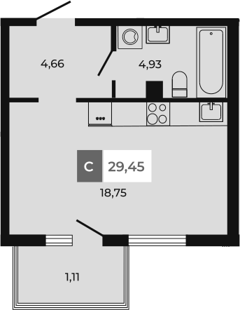 Планировка — Соседи, Студия, 28 м²