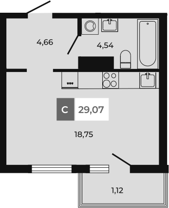 Планировка — Соседи, Студия, 28 м²