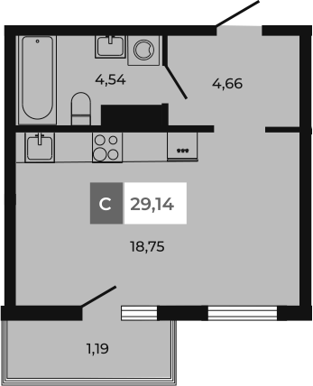 Планировка — Соседи, Студия, 28 м²