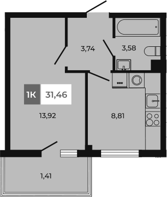 Планировка — Соседи, 1-комн., 30 м²