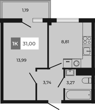Планировка — Соседи, 1-комн., 30 м²