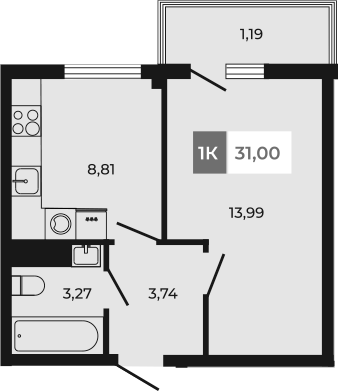 Планировка — Соседи, 1-комн., 30 м²