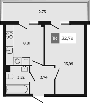 Планировка — Соседи, 1-комн., 30 м²