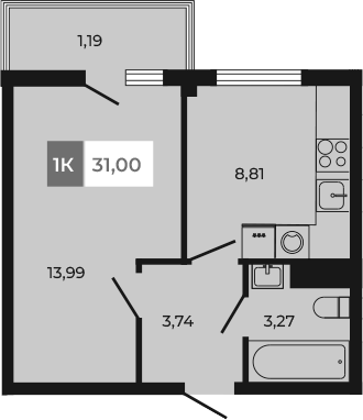 Планировка — Соседи, 1-комн., 30 м²