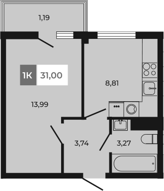 Планировка — Соседи, 1-комн., 30 м²