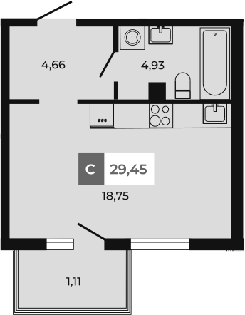 Планировка — Соседи, Студия, 28 м²
