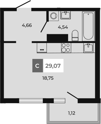 Планировка — Соседи, Студия, 28 м²