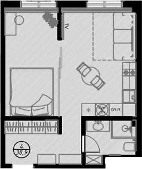 Планировка — Оливия, Студия, 39 м²