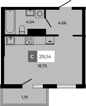 Планировка — Соседи, Студия, 28 м²