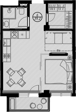 Планировка — Оливия, Студия, 36 м²