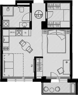 Планировка — Оливия, Студия, 42 м²