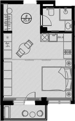 Планировка — Оливия, Студия, 33 м²
