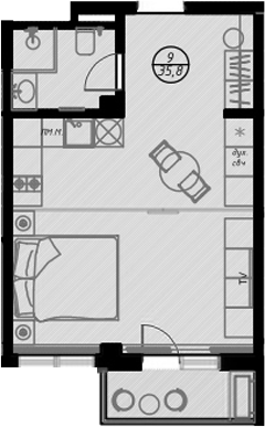Планировка — Оливия, Студия, 33 м²