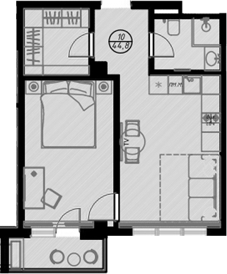 Планировка — Оливия, Студия, 42 м²