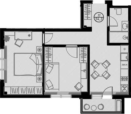 Планировка — Оливия, Студия, 51 м²