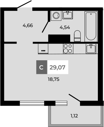 Планировка — Соседи, Студия, 28 м²