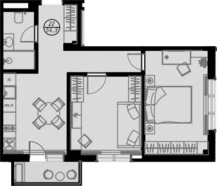 Планировка — Оливия, Студия, 51 м²