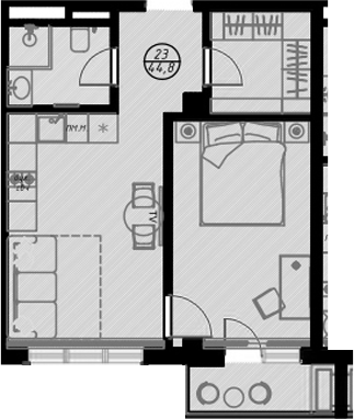 Планировка — Оливия, Студия, 42 м²