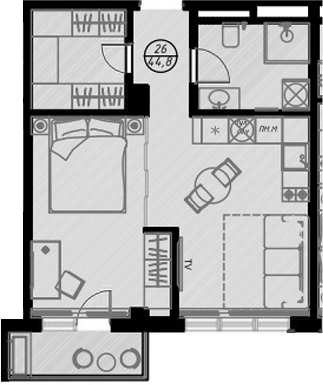 Планировка — Оливия, Студия, 42 м²