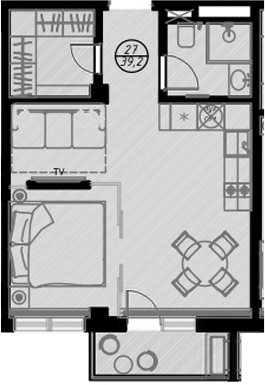 Планировка — Оливия, Студия, 36 м²