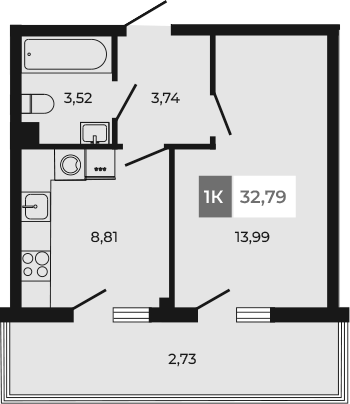 Планировка — Соседи, 1-комн., 30 м²